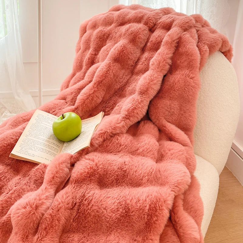 Afralia™ Gradient Pink Double Layer Faux Fur Winter Blanket