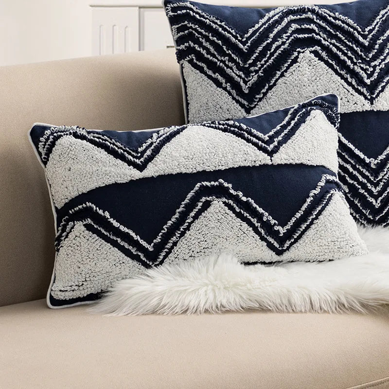 Afralia™ Geometric Embroidered Cushion Cover with Tufted Tassels for Sofa and Bedroom