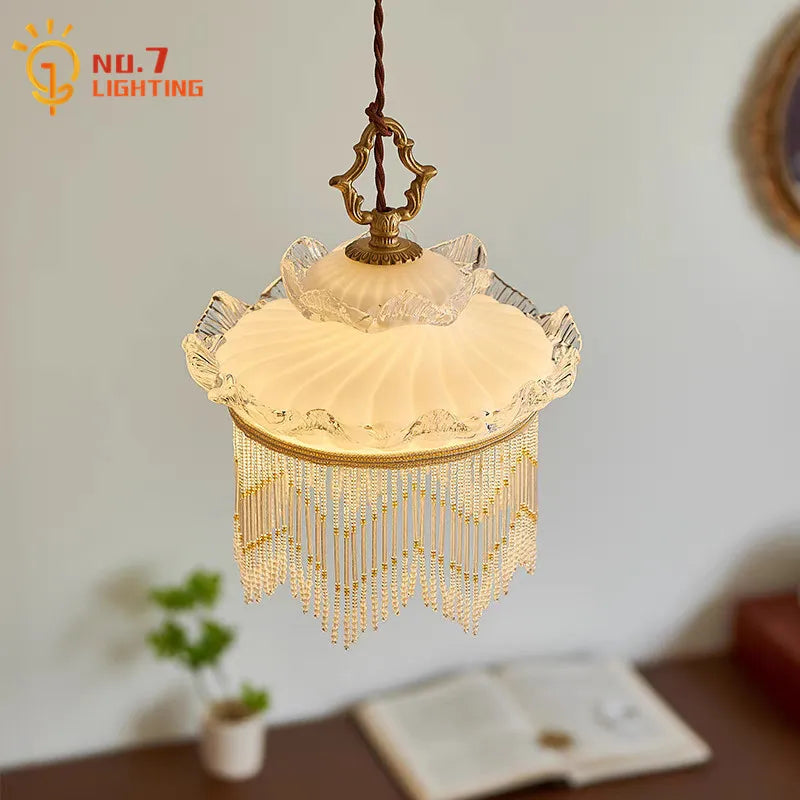 Afralia™ Medieval Tassel Glass Copper LED Pendant Light - Romantic Atmosphere