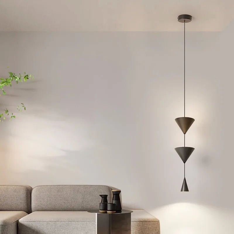 Afralia™ Modern Cone Pendant Lamp | Long Bedside Chandelier | Creative Hanging Spotlights