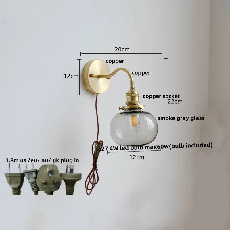 Afralia™ Green Class Ball LED Wall Light Fixture, Copper Socket, Pull Chain Switch