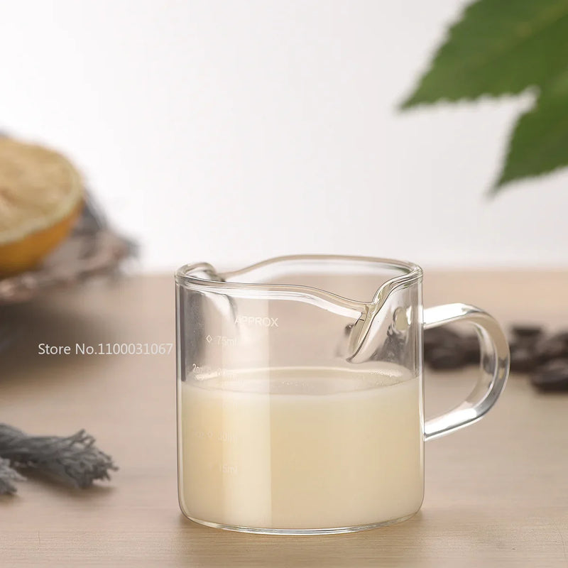 Afralia™ Espresso Glass Cup with Wooden Handle & Measuring Cup Milk Latte Jug