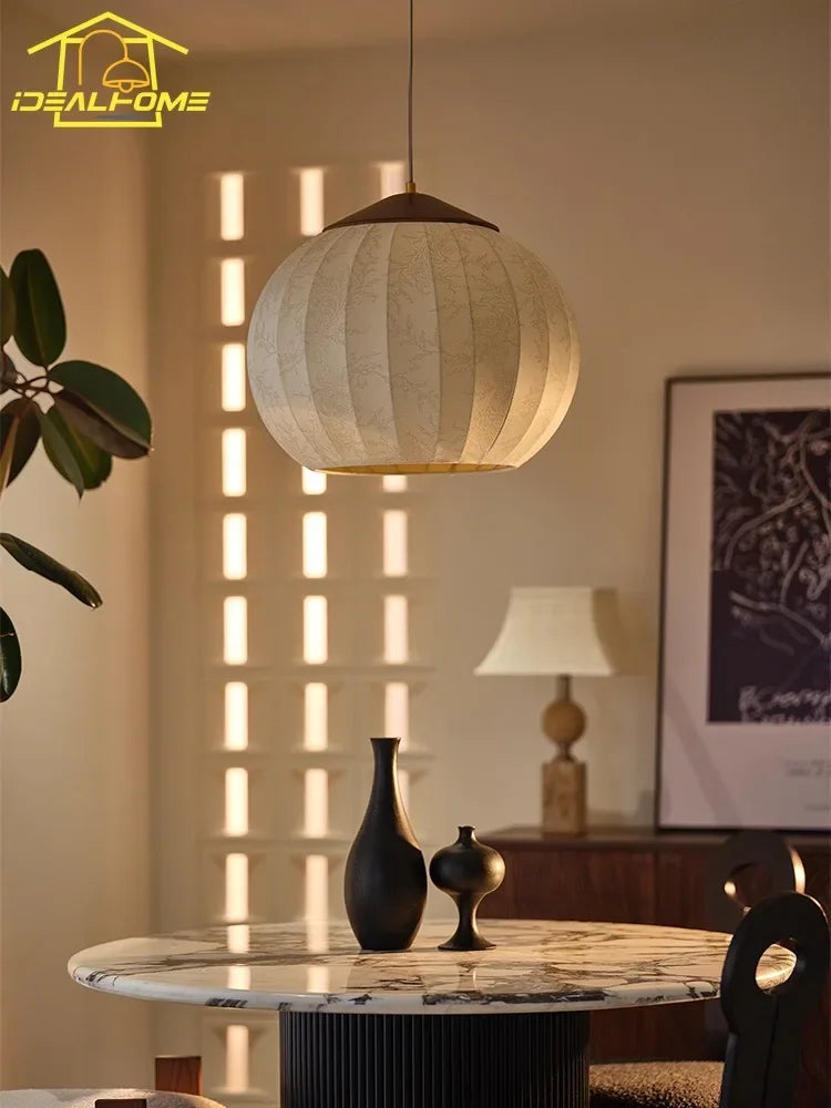 Afralia™ Zen Art Decorative LED Hanging Lamp in Ash Wood and Copper