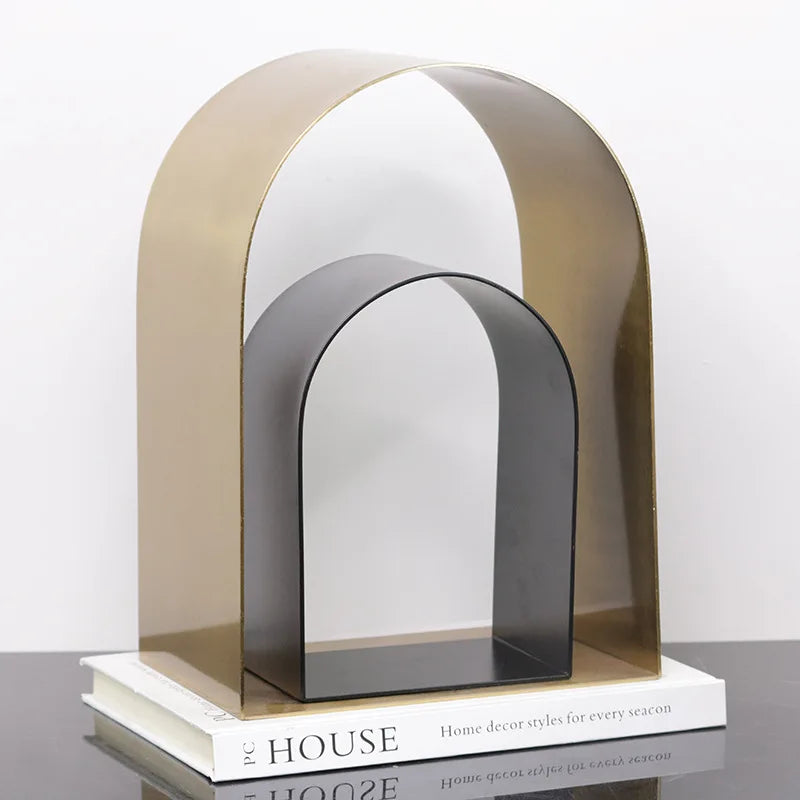 Afralia™ Golden Arches Metal Sculpture Room Decoration Geometric Handicraft Figurine