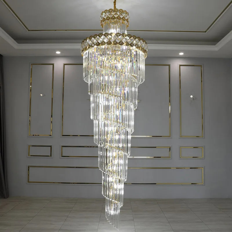 Afralia™ Luxury Crystal Chandelier for Duplex, Villa, Hotel Lobby, and Spiral Staircase