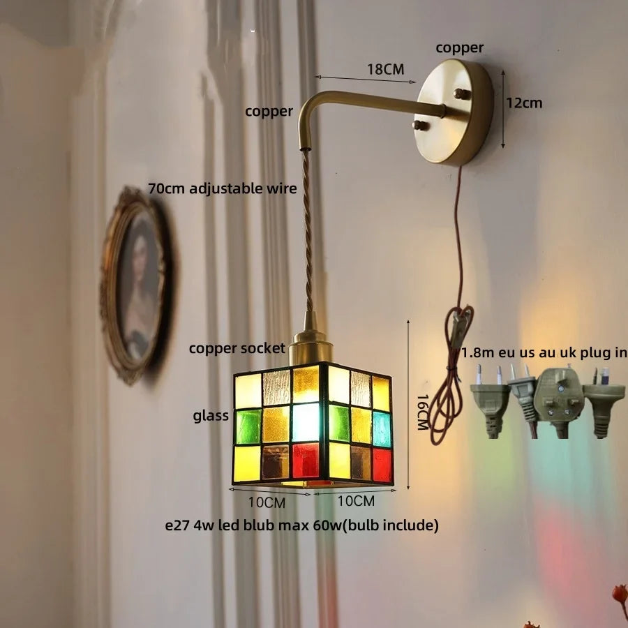 Afralia™ Tiffany Glass LED Wall Lights Modern Pull Chain Bedside Lamp