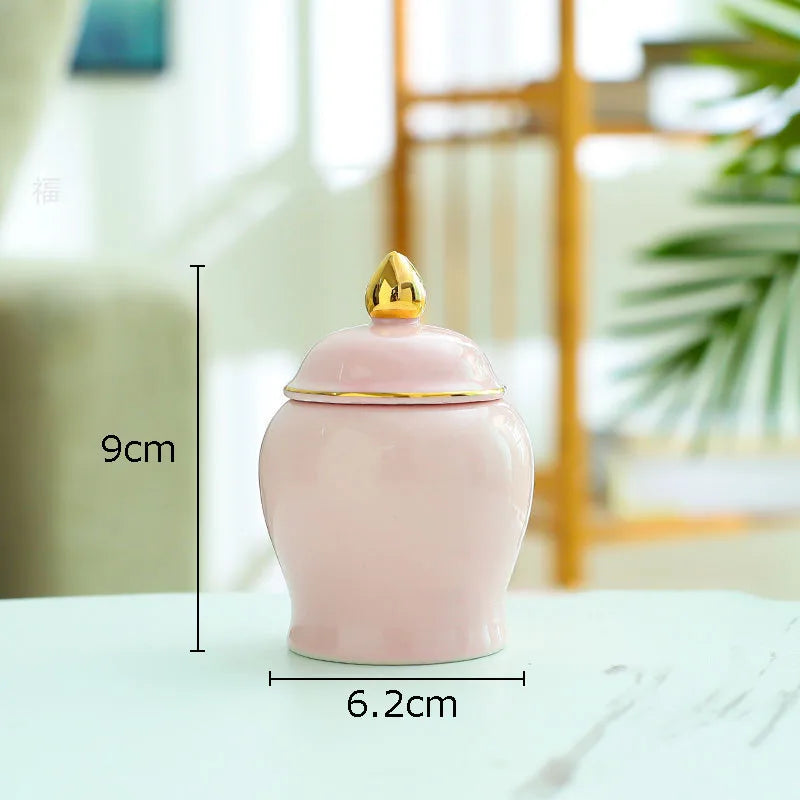 Afralia™ Gold Tea Canister Ceramic Storage Jar with Lid for Desk Decoration