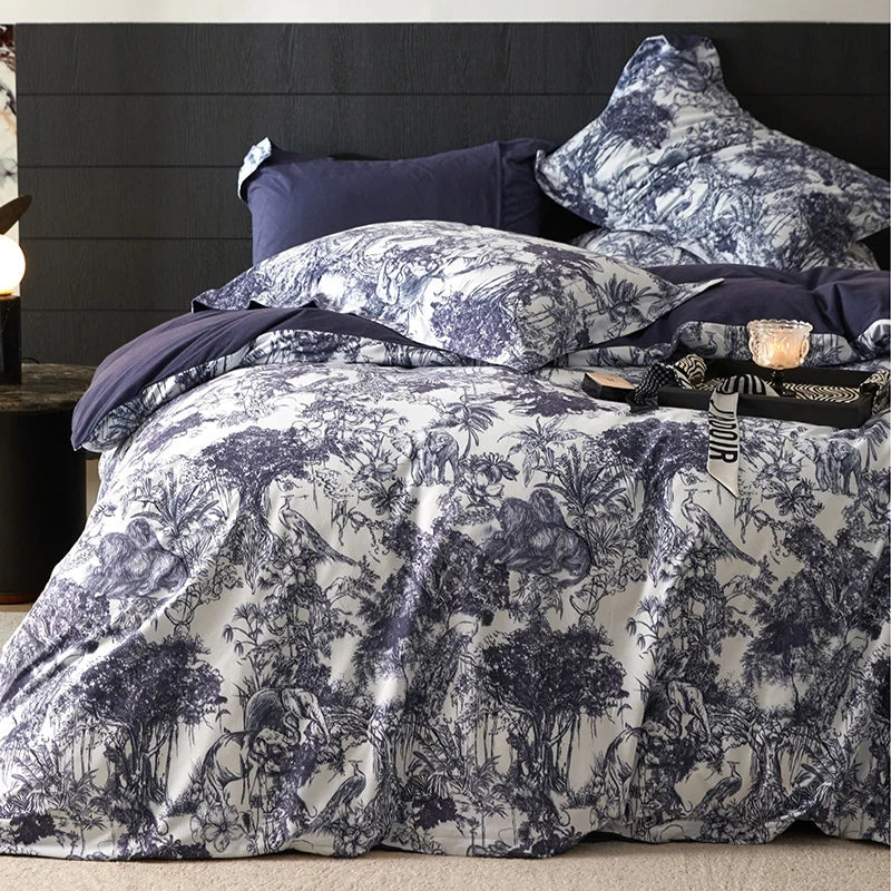 Afralia™ Forest Plant Ink Print Bedding Set, Soft Warm Duvet Cover Set