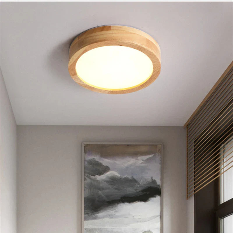Afralia™ Circular Wood Ceiling Lamp LED Lighting for Living Room, Bedroom, Hallway, and Bathroom