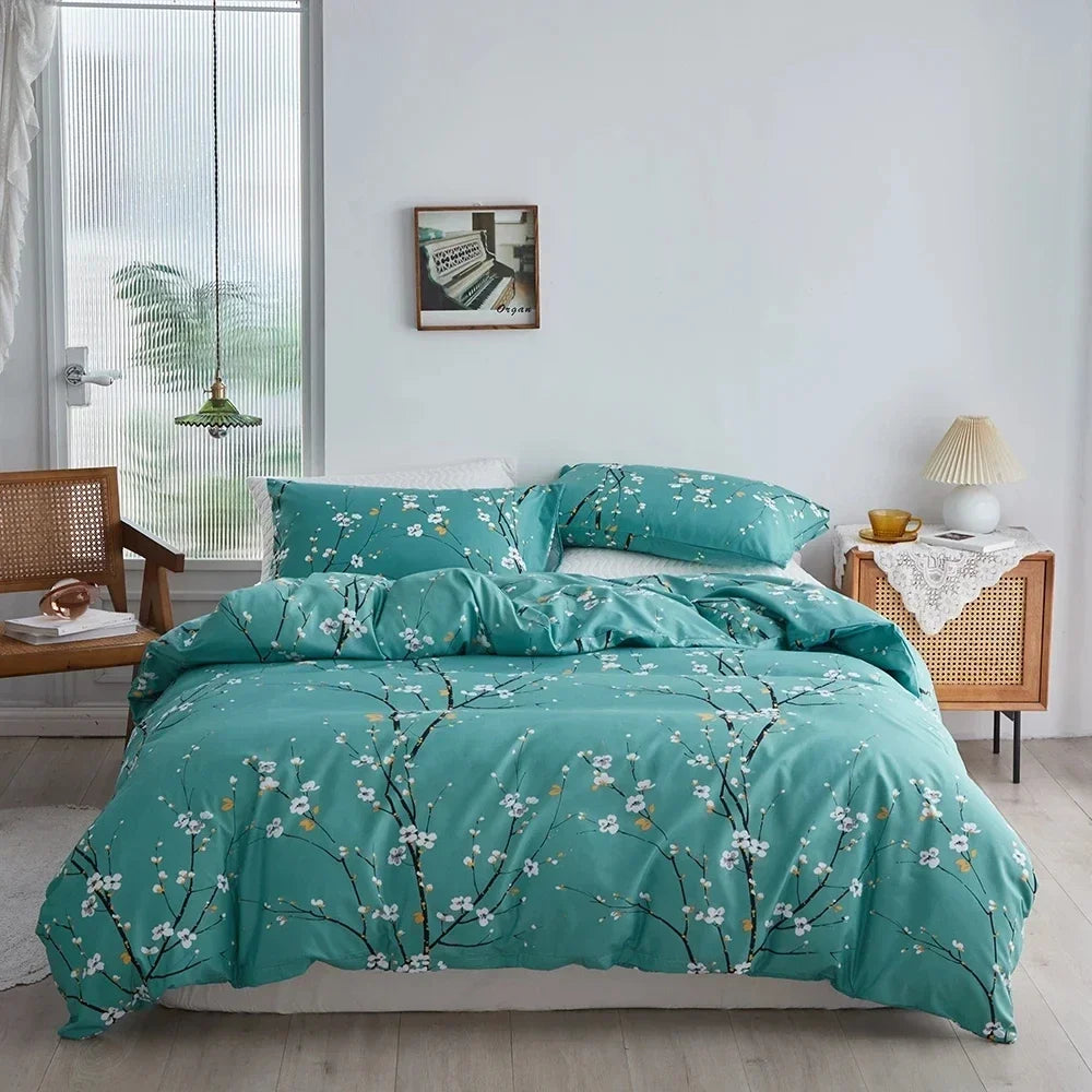 Afralia™ Plum Blossom Double Duvet Set: Soft Skin-Friendly Quilt Cover & Pillowcase
