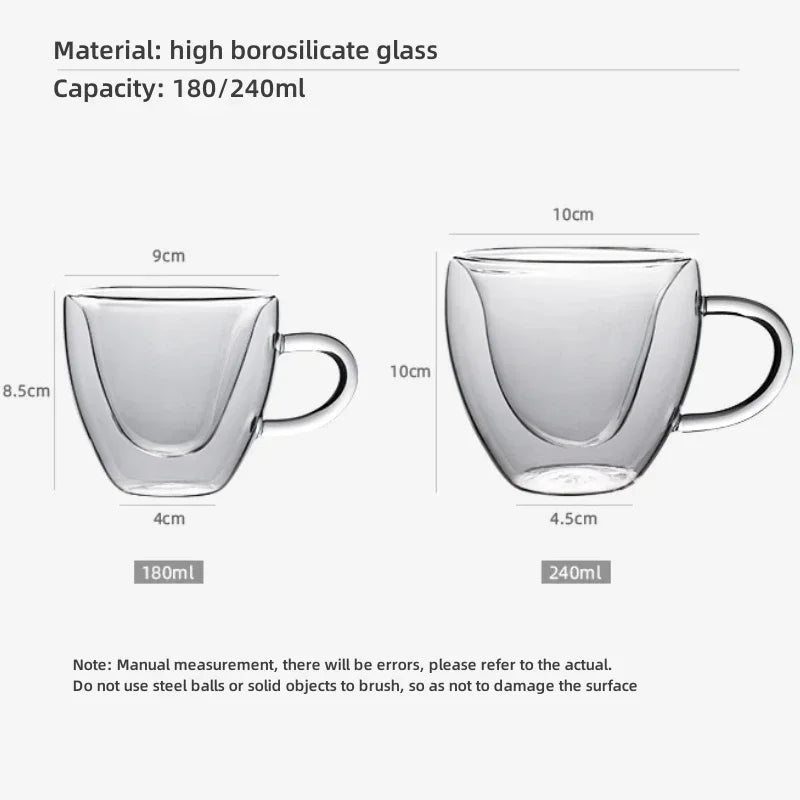 Afralia™ Heart Love Double Wall Glass Mug with Handle for Coffee Tea Milk Juice