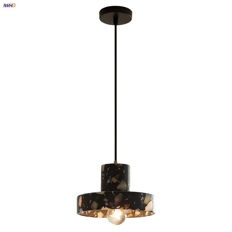 Afralia™ Black Terrazzo LED Pendant Lamp for Dining Living Room Staircase