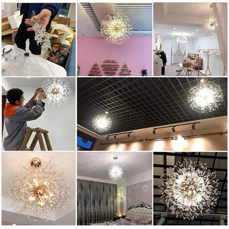 Afralia™ Modern Crystal LED Dandelion Chandelier for Home Living Room Dining Hall Decor
