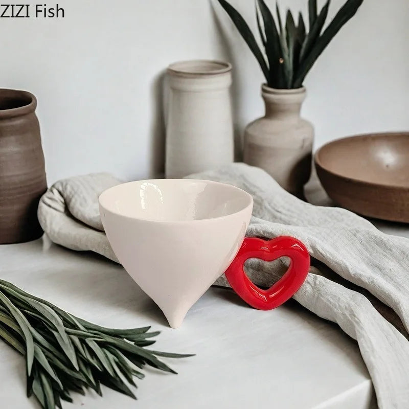 Afralia™ Heart Shape Ceramic Coffee Mug Teacup Fruit Juice Container - Set of 2