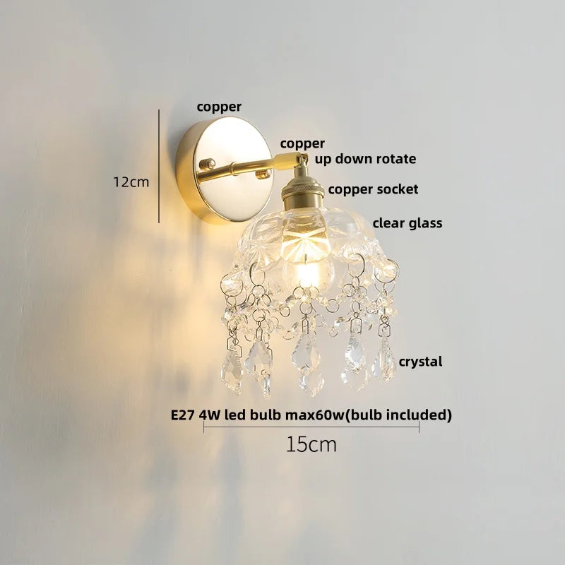 Afralia™ Rotatable LED Wall Sconce Clear Glass Reading Lamp with Pull Chain Switch