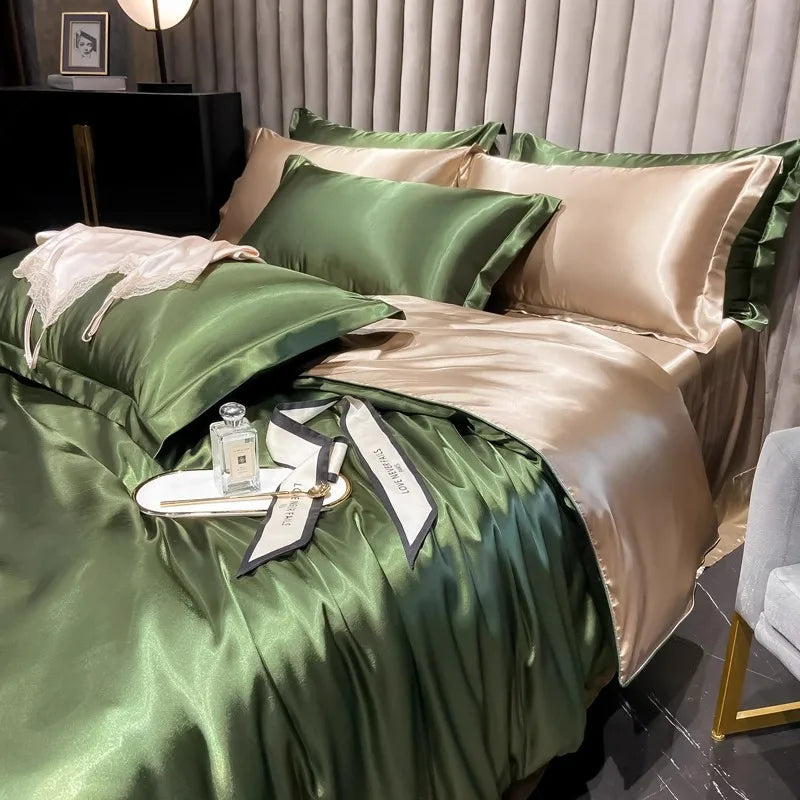 Afralia™ Silk Bedding Set: Mulberry Silk Duvet Set with Fitted Sheet, King or Queen Size