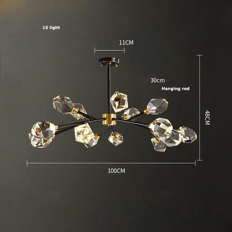 Afralia™ Modern Gold Black Crystal Chandelier LED Light