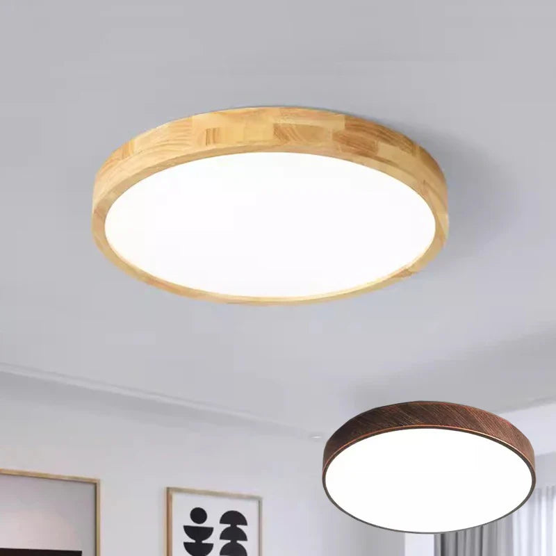 Afralia™ Wood Finish LED Ceiling Light: Modern, Thin, Nordic Design for Home Decor.