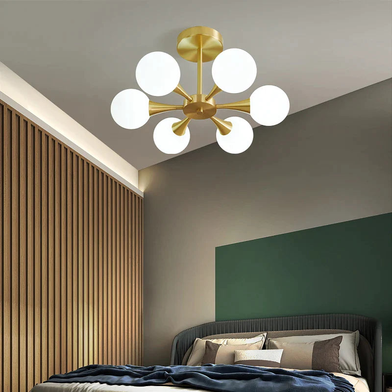 Afralia™ Modern Copper Glass Ball LED Chandelier for Kitchen, Bedroom, Dining Room