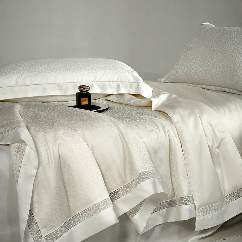 Afralia™ Leopard Jacquard Summer Quilt Bedding Set with Bed Sheet & Pillowcase