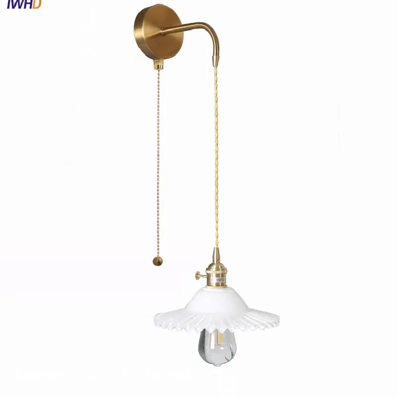 Afralia™ White Glass LED Wall Lamp with Pull Chain Switch - Modern Nordic Design