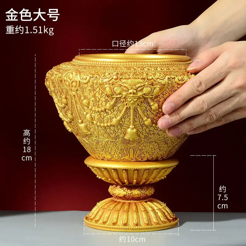 Afralia™ Resin Shakyamuni Buddha Handheld Carved Bowl, Eight Auspicious Household Mouni Bowl