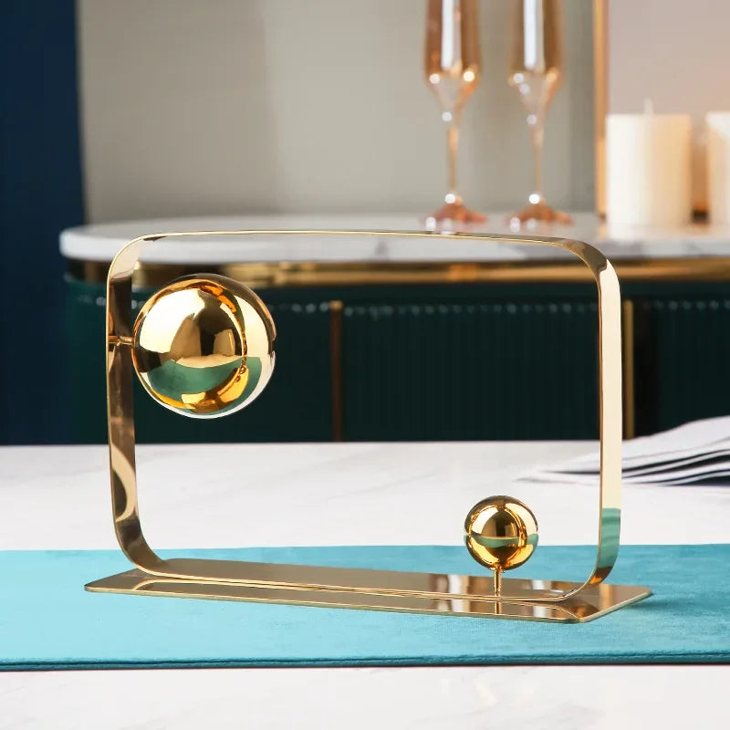 Afralia™ Golden Ball Cube Stainless Steel Sculpture - Home Decor Ornament