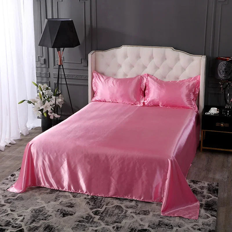 Afralia™ Silky Rayon Queen Bed Sheet Set Luxurious Solid Satin High Quality Sheets