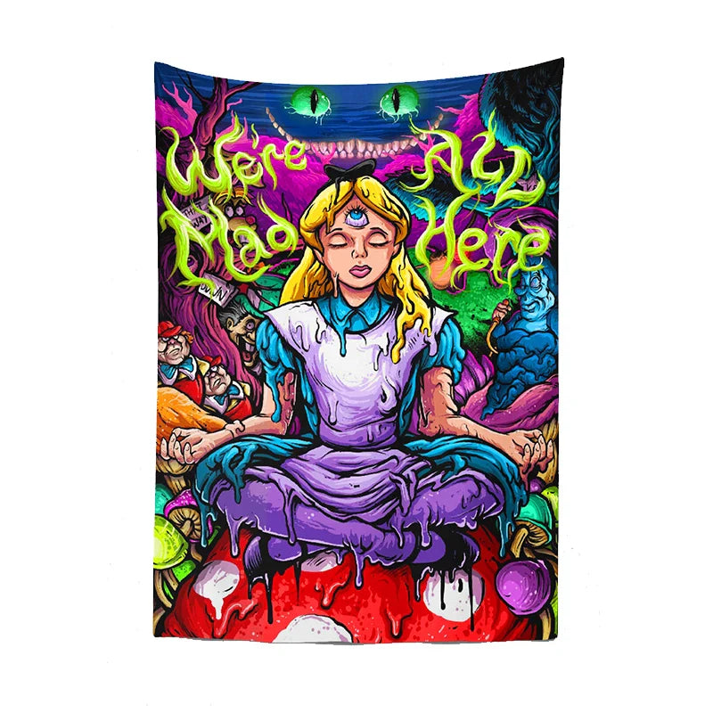 Afralia™ Psychedelic Alice Hippie Eye Trippy Anime Girl Tapestry for Bedroom Wall Art