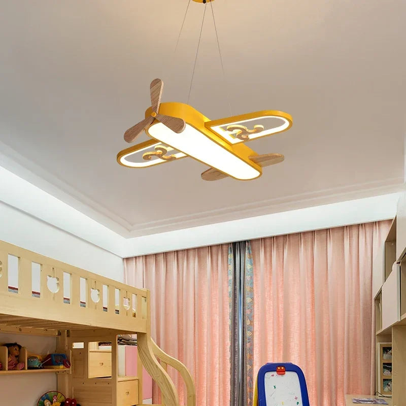 Afralia™ Kids LED Wood Ceiling Light in Yellow & Blue - Minimalist Design