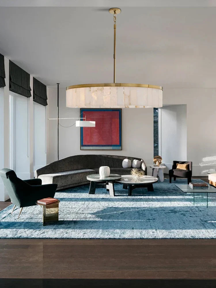 Afralia™ Gold Marble Ceiling Pendant Light Round Elegant Luxury Hanging Lamp