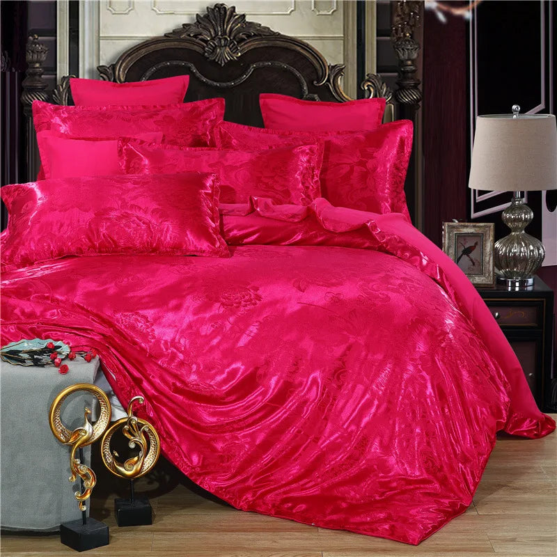 Afralia™ Satin Jacquard Summer Bedding Set - Solid Color Double Bed Duvet Kit