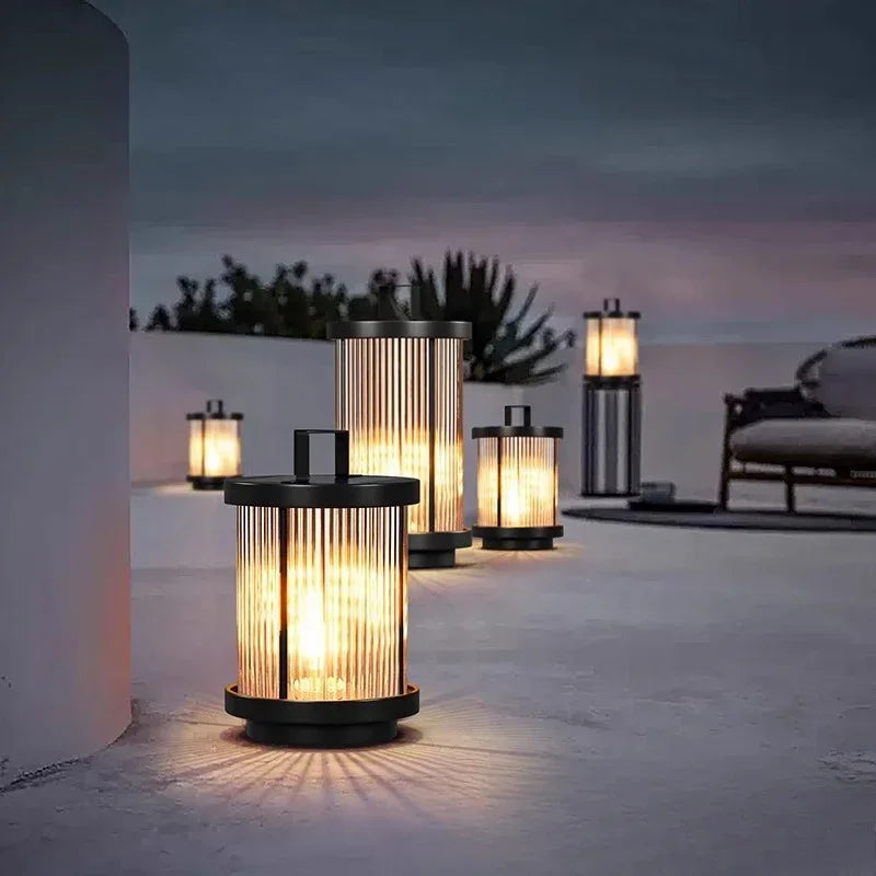 Afralia™ Solar Glass Lantern Garden Floor Lamp for Villa Courtyard Lawn