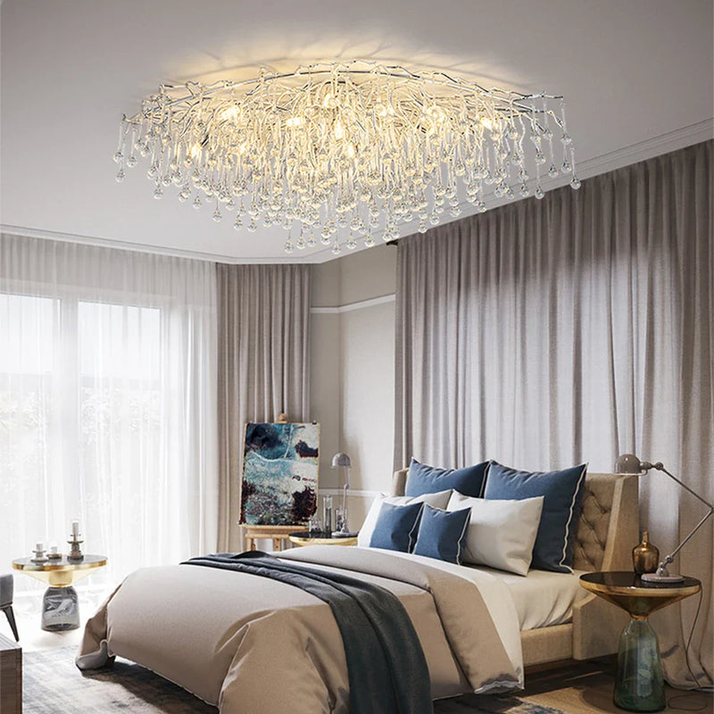 Afralia™ Crystal Teardrop Gold Ceiling Chandelier for Elegant Living Room Bedroom Dining Kitchen