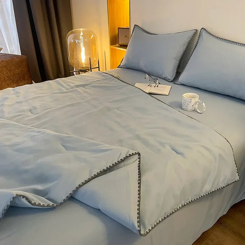 Afralia™ Embroidery Cooling Comforter, Queen Size, Soft & Breathable for Spring Summer