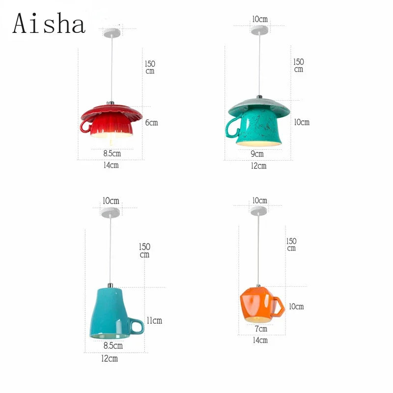 Afralia™ Ceramic Tea Cup Teapot Hanging Lamp Pendant Lights for Dining Room Kitchen