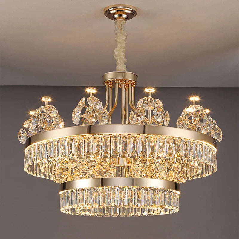 Afralia™ Crystal Chandelier: Postmodern Light Luxury Double-Layer Pendant for Home Living Room