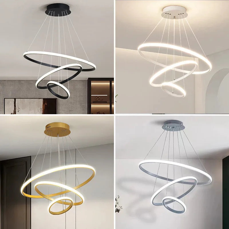 Afralia™ Circles Chandelier Pendant Lamp 3 Rings Ceiling Light