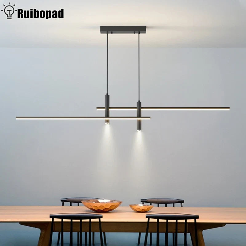 Afralia™ Black Gold Nordic LED Pendant Chandelier for Dining Table - Modern Minimalist Design