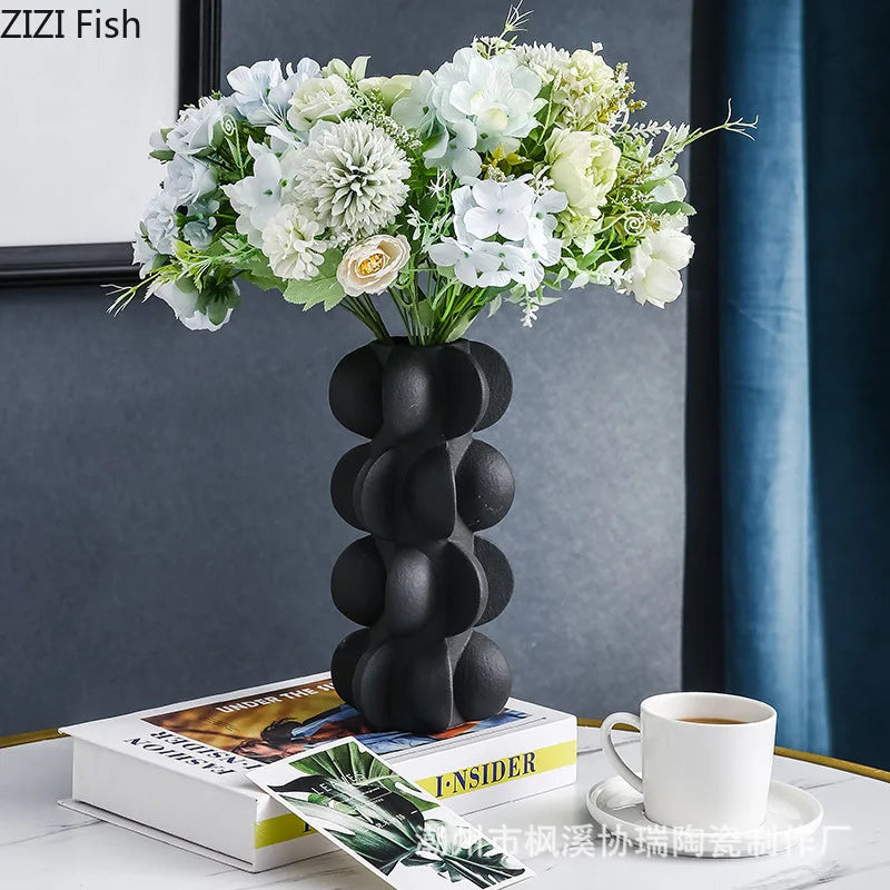 Afralia™ Geometric Spiral Resin Vase - Black and White Flower Vase for Home Decor