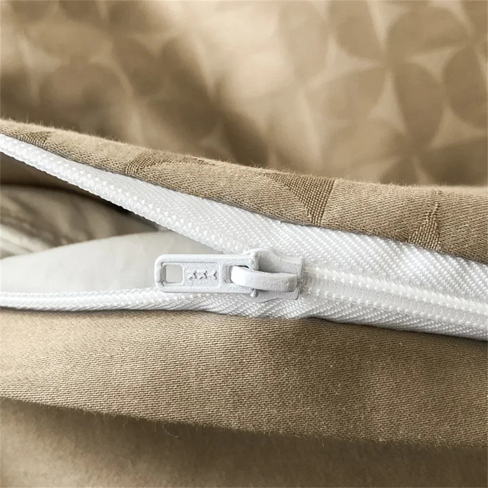 Afralia™ Nordic Light Tan Egyptian Cotton Jacquard Bedlinens Set for Ru Europe Queen King Size
