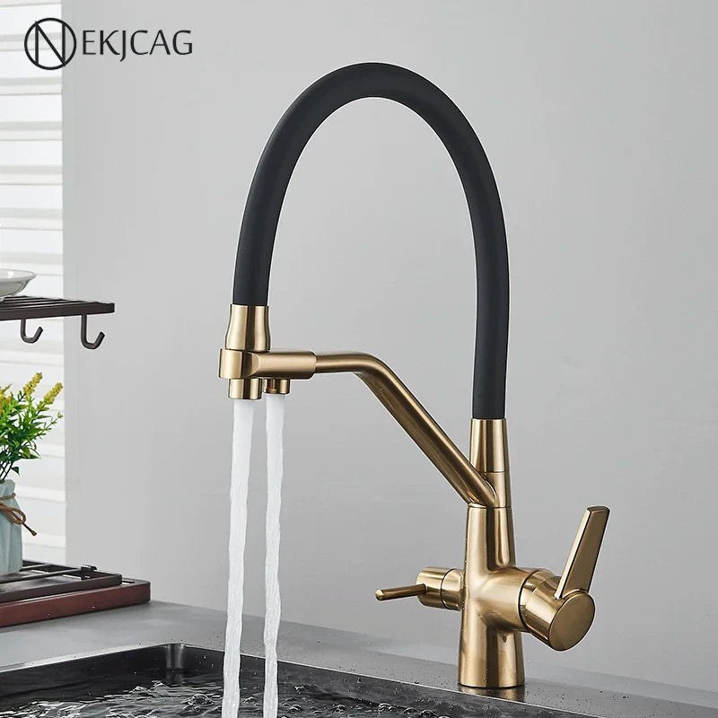 Afralia™ Gold Filter Kitchen Faucet 360° Rotation Purification Sink Tap
