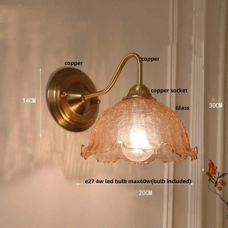 Afralia™ Pink Glass LED Wall Light Sconce for Home Decor or Bedroom