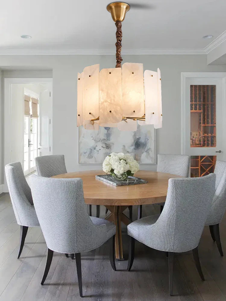 Afralia™ LED Chandelier Classic Lighting Marble Gold Stone Lampshade Home Decor