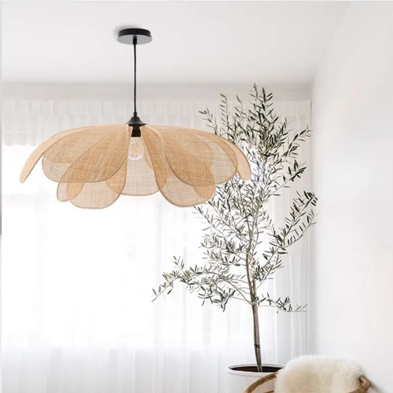 Afralia™ Flower Rattan Pendant Lights Chandelier - Nordic Style Home Decor Lamp