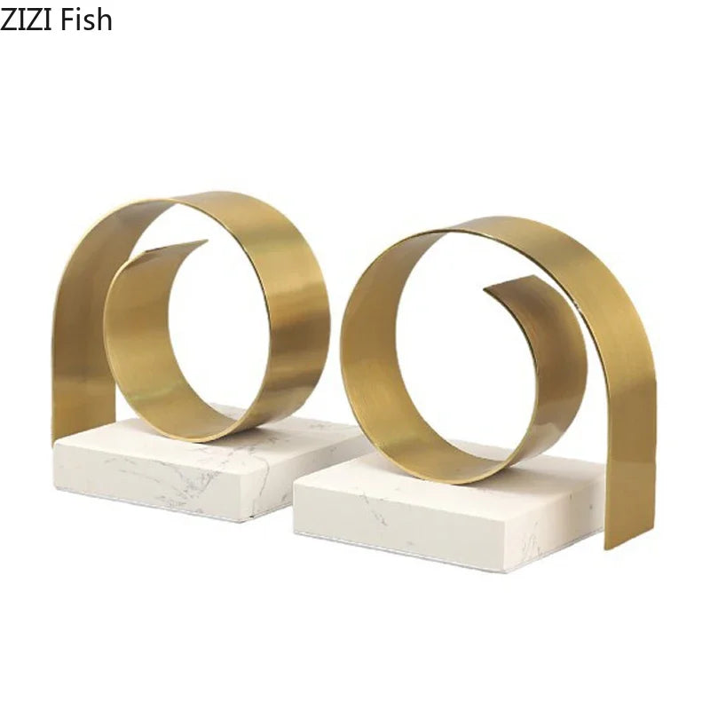 Afralia™ Golden Spiral Bookend Set with Marble Base for Stylish Desk & Library Decor