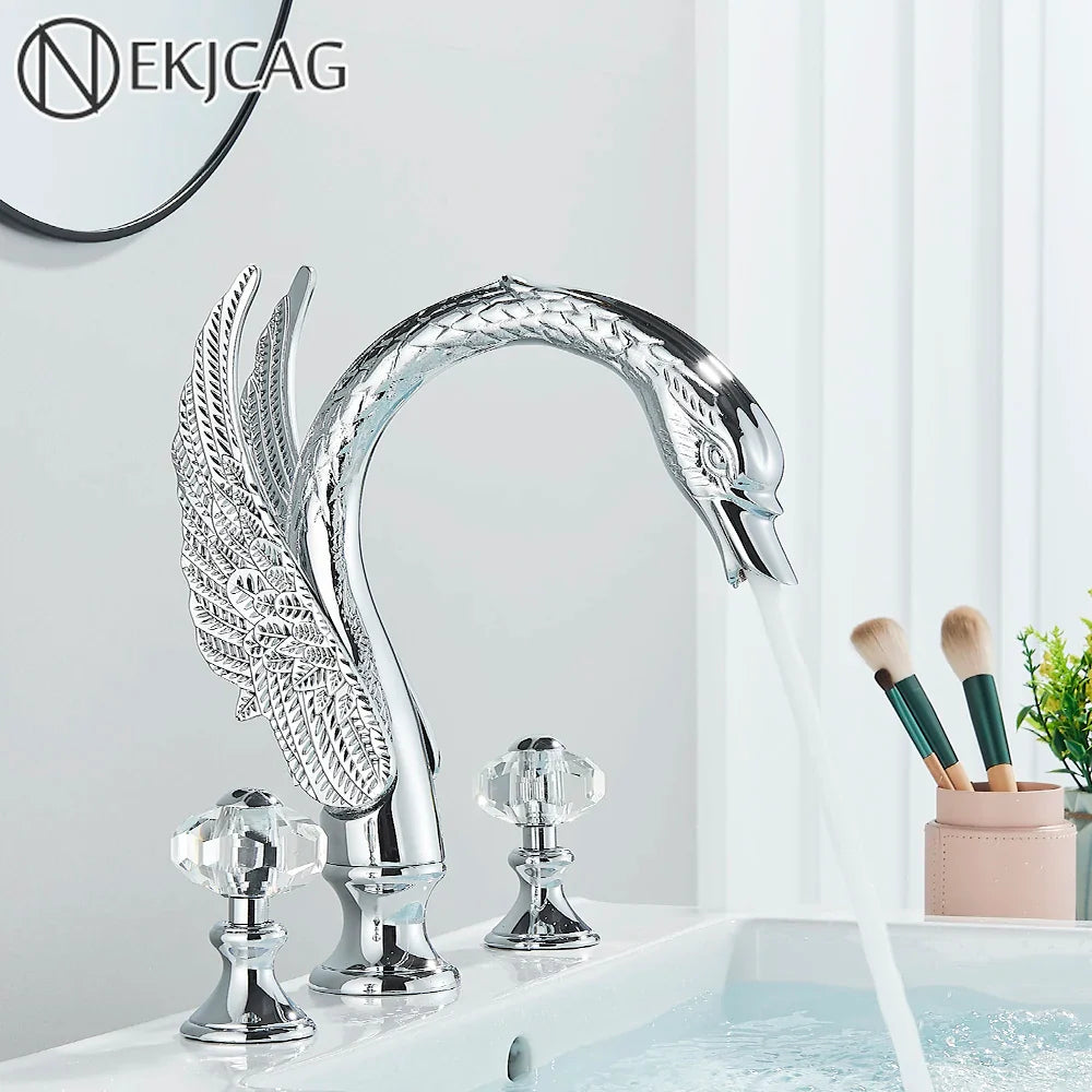 Afralia™ Swan Crystal Dual Handle Bathroom Faucet Mixer Tap for Sink