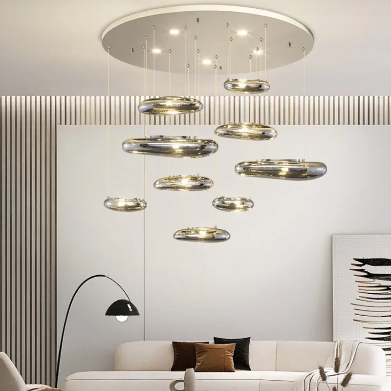 Afralia™ Chrome LED Ceiling Chandelier Cobblestone Pendant Lights - Modern Luxury Luminarias Fixtures