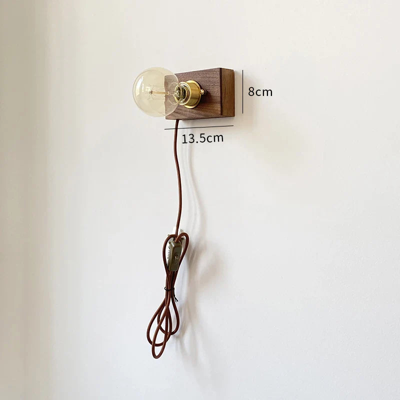 Afralia™ Square Walnut Wood LED Wall Light with Pull Chain Switch for Bedroom and Living Room