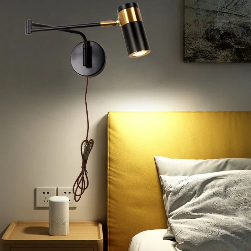 Afralia™ Rotatable LED Wall Sconce Swing Arm Light Fixture for Study and Bedside